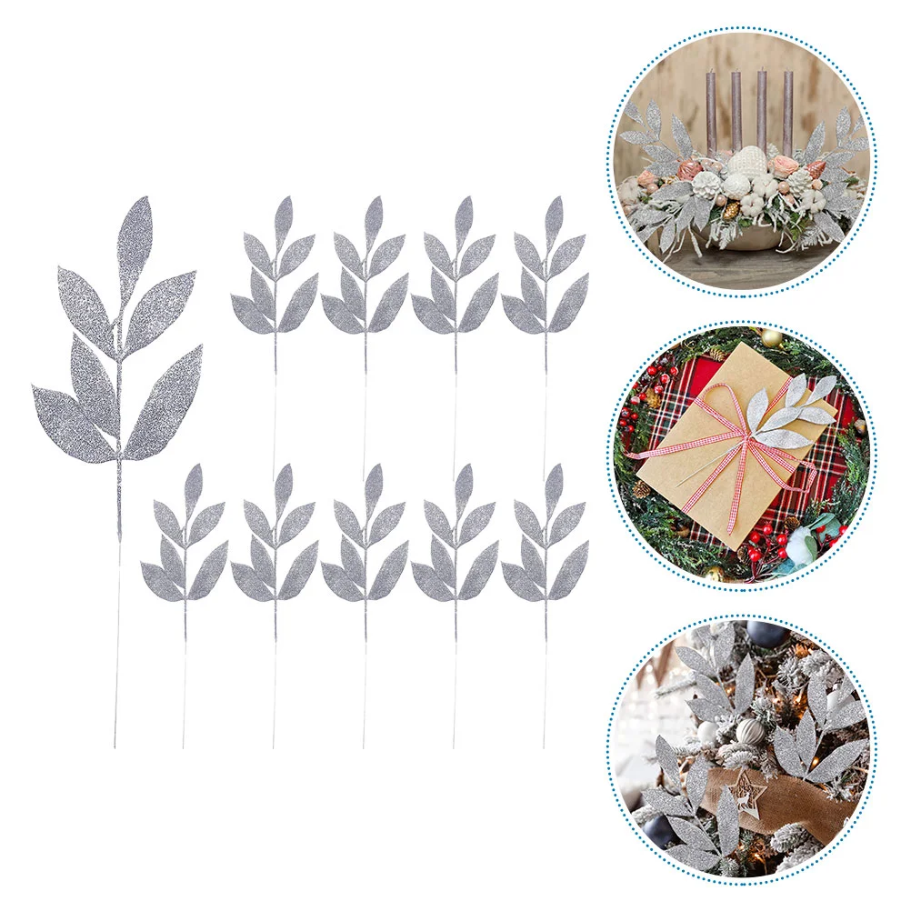 

10pcs Silver Christmas Tree Garland Artificial Gold Leaf Decorations Floral Wreath Decorative Branches Christmas nament