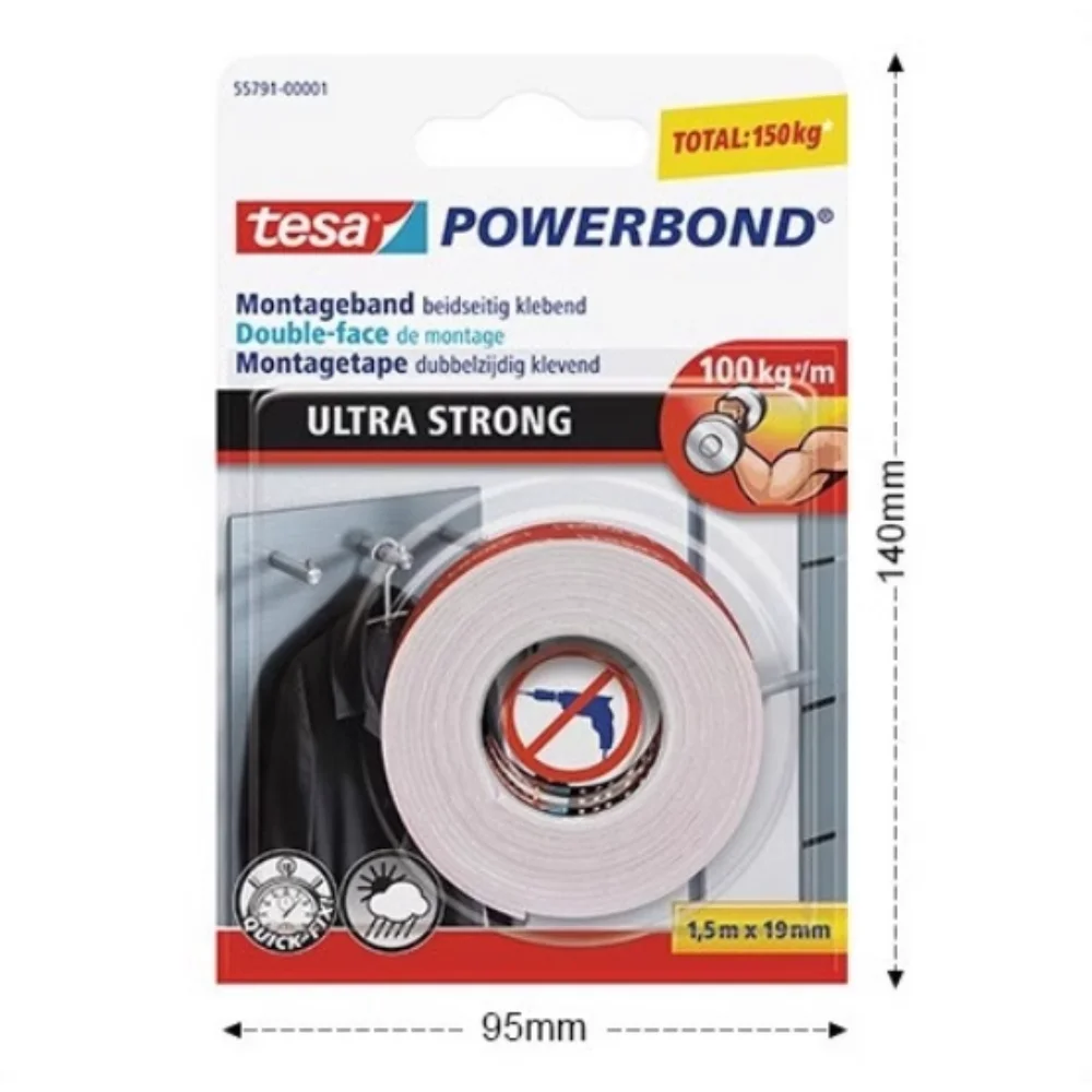 

tesa 55791 Powerbond Сверхпрочная двусторонняя сверхпрочная монтажная лента для постоянного крепления на открытом воздухе и в помещении