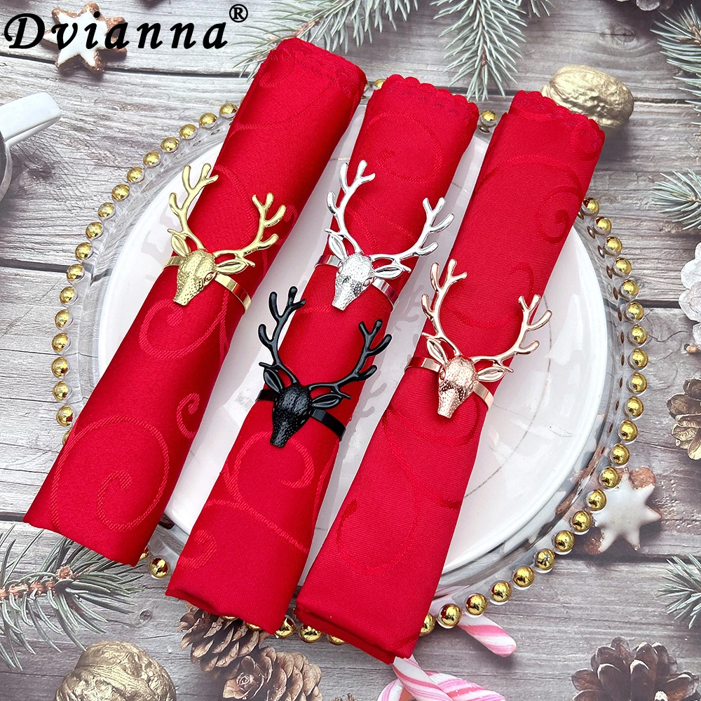 

24Pcs Metal Reindeer Napkin Rings Elegant Gold Silver Rose Gold Black for Christmas Table Decor, Holiday Parties & Wedding Gift