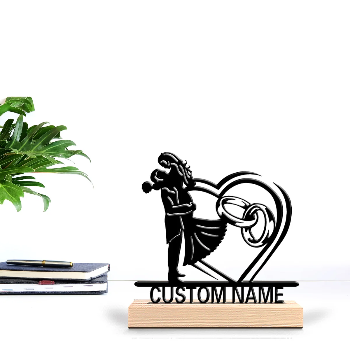 1pc Abstract rings Custom Name Tin Statue Metal Ornament Handicraft With Wood Base Iron Ornament For Youth Gifts