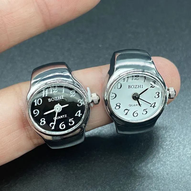 Jam tangan kuarsa jari mewah Mini, arloji tali paduan elastis kecil, perhiasan cincin fungsi Quartz