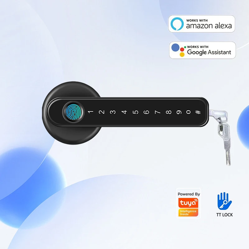 

Custom Cheap China Wholesale Tuya Fingerprint Main Door Lock Handle Latch With Code