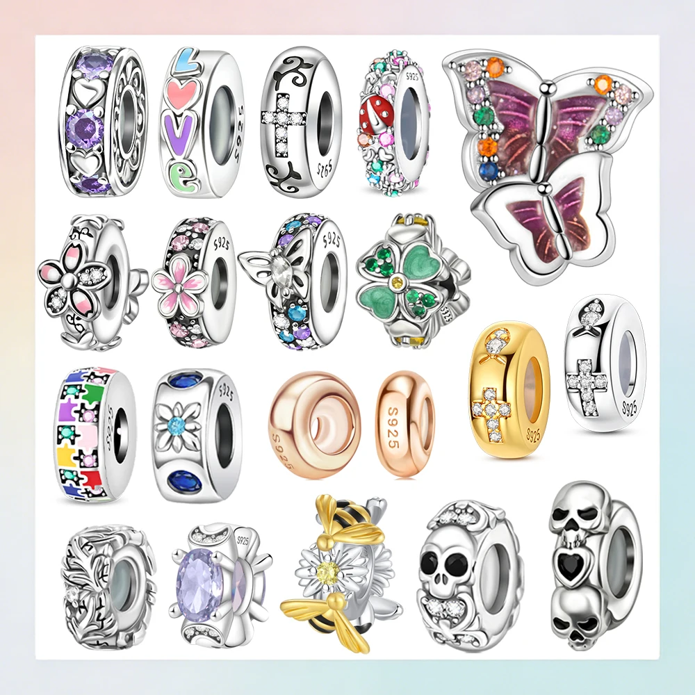 

Новинка 2026: Шармы-бабочки из стерлингового серебра 925 пробы с черепом и фиолетовым цирконом, бусины для браслетов и ожерелий, модные украшения для мужчин и женщин