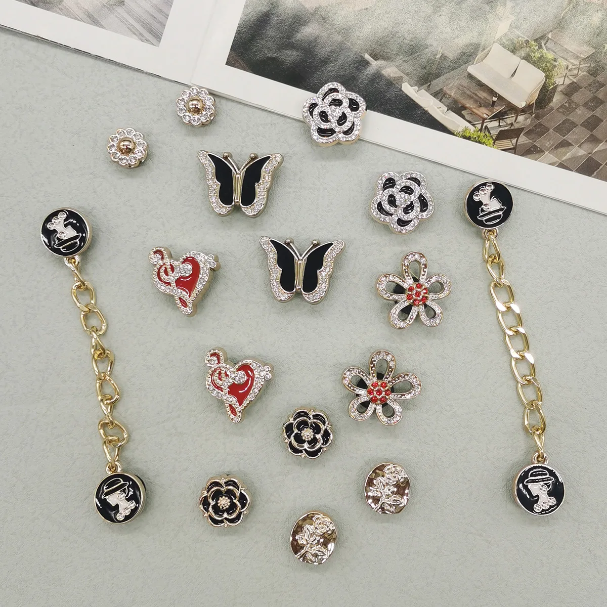 16PCS Flower Shoe Charms DIY Chains Decorations Butterfly Cl