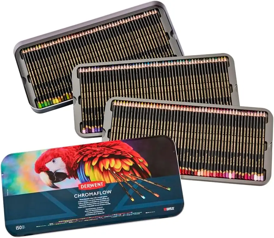

150 Premium Colored Pencils Set in Tin, 3.5mm Round Core, Blendable Smooth Texture for Drawing, Coloring & Layering