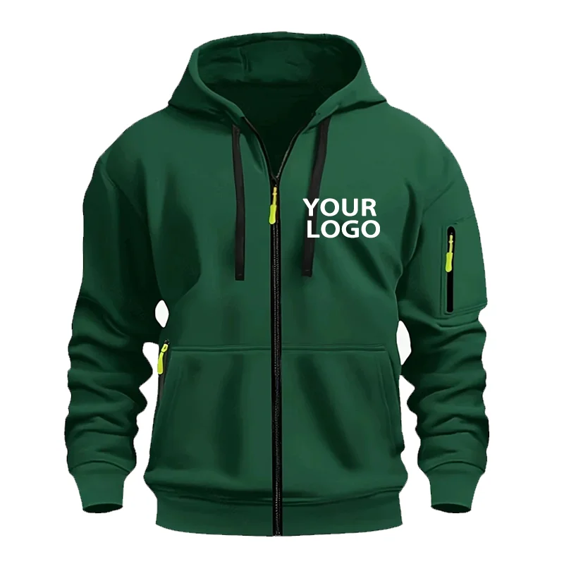 DIY Custom Logo Heren Casual Sport Hoodie Full-Zip Pocket Sweatshirt Mode Arm Pocket Outdoor Lange Mouwen Pullover Hoodie - afbeelding 1