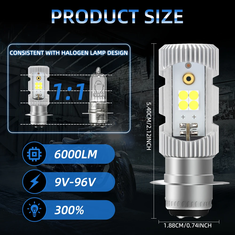 1x P15D LED Headlight Motor 6000K White Lamp LED Bright Motorcycle 12V Moto Bulb For Yamaha Raptor 700 700R For Honda TRX450R