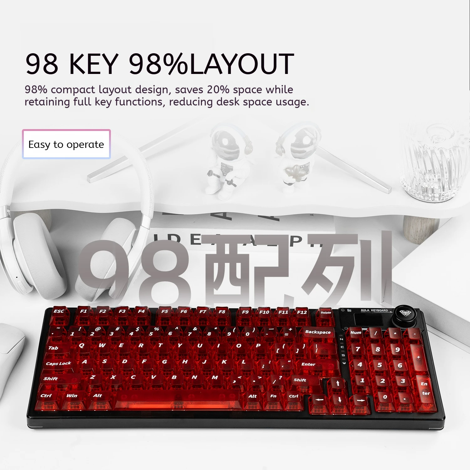 لوحة مفاتيح ميكانيكية AULA F98 ProV2 لوحة مفاتيح ألعاب بلوتوث لاسلكية شفافة بإضاءة خلفية RGB