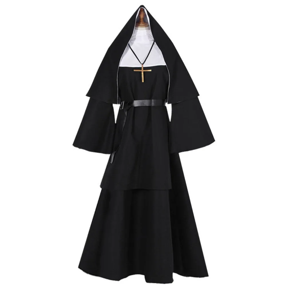 

Horror Movie The Nun Cosplay Costume Full Sets Black Dress Uniforms for Women Adult Halloween Carnival Party Clothes Roleplay