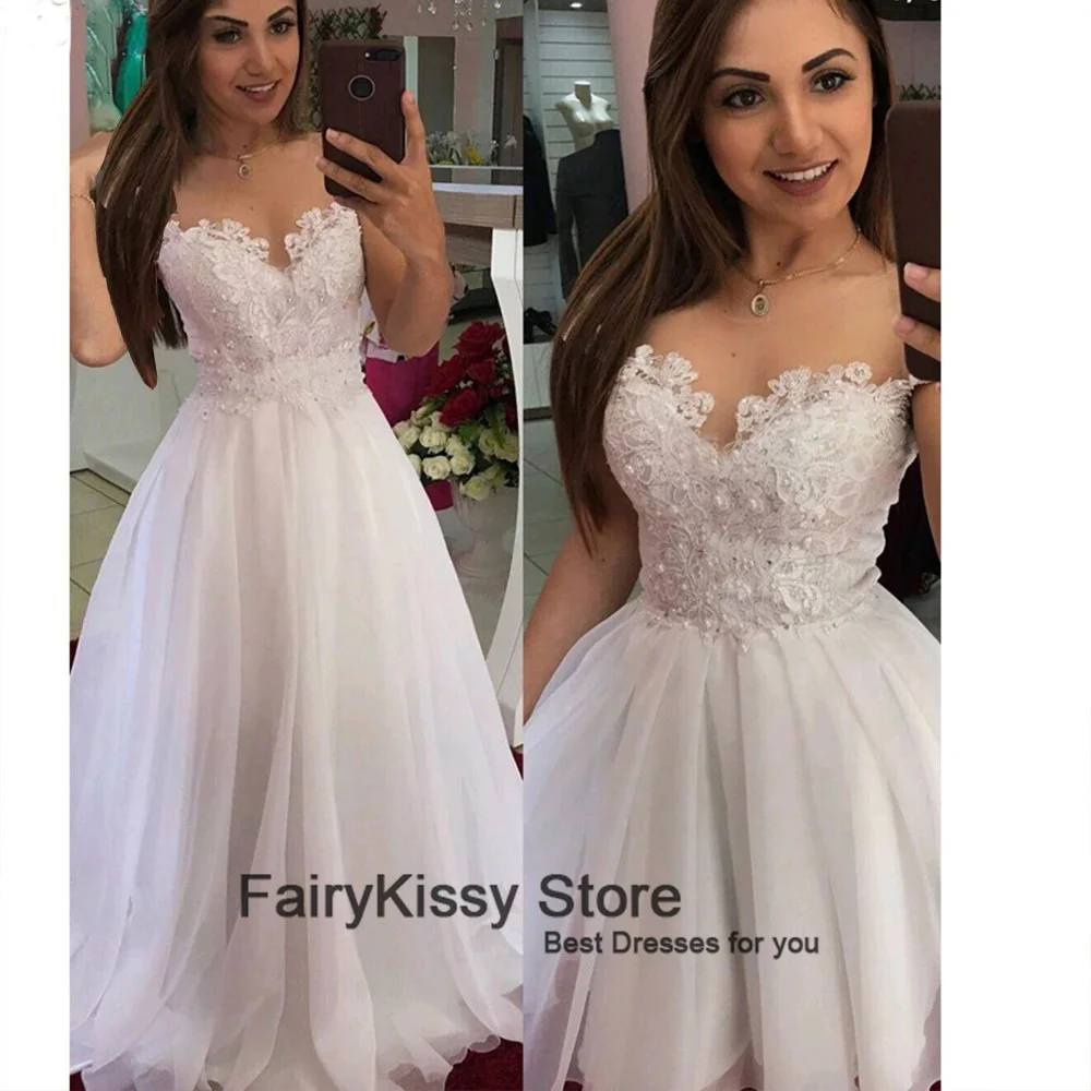 FairyKissy Short Sheath Lace 2 in 1 Wedding Dresses with Detachable Skirt Bride Dress Two Pieces Pearls Bridal Gowns