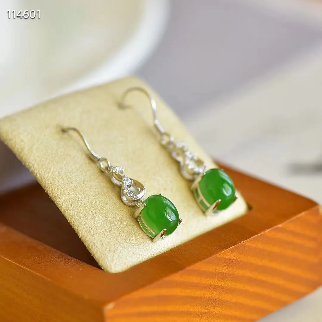 

Natural 100% real 925 sterling silver earrings mosaic Droplet shape green hetian jade fashion Earrings temperament women gift