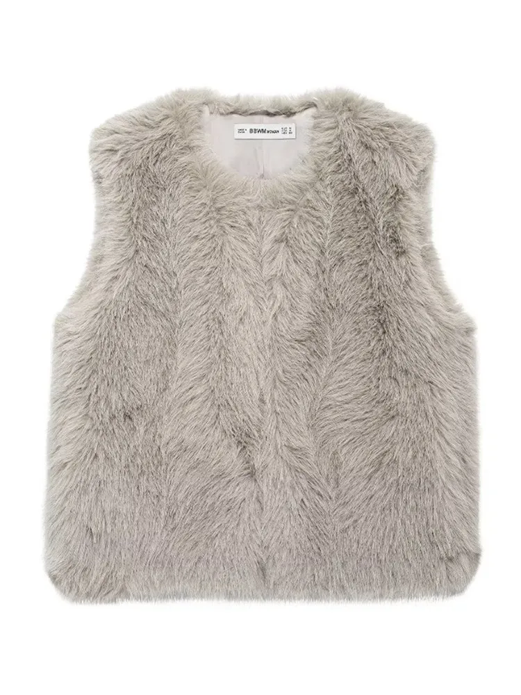 Zevity Women Fashion Artificial Fur Vest Jacket Female O Neck Sleeveless High Street Winter WaistCoat Tops CT7136