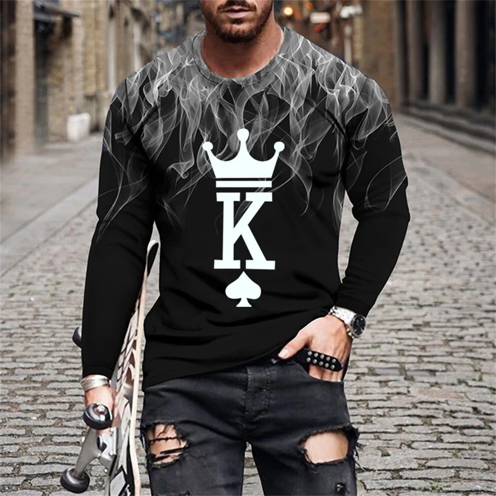 Retro Flame Series 3D Print Summer Men's O-Neck T-shirt Casual Long Sleeve T-Shirt Oversized Pullover Fashion Trend Men Clothing