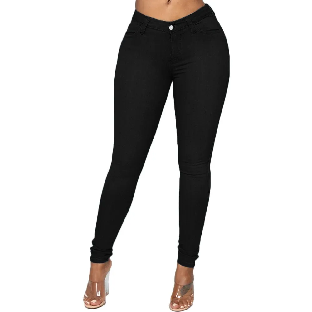 

Women's Slim Fit High Waist Light Wash For Woman Full Length Stretch Denim Pants Cotton Five Pocket Black Gray