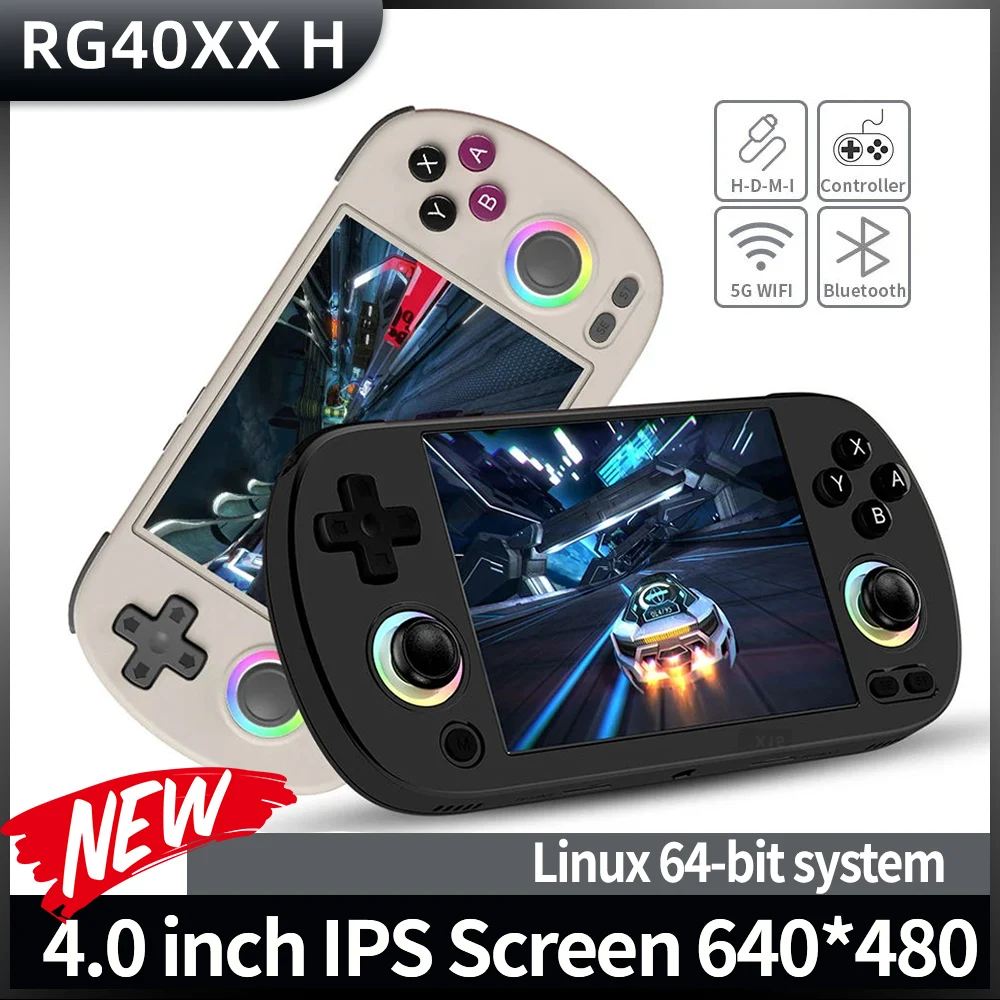 안베르닉 RG40XXH 64비트 리눅스 레트로 휴대용 게임 콘솔 4.0인치 IPS 화면, 5G 블루투스 HD 출력 지원