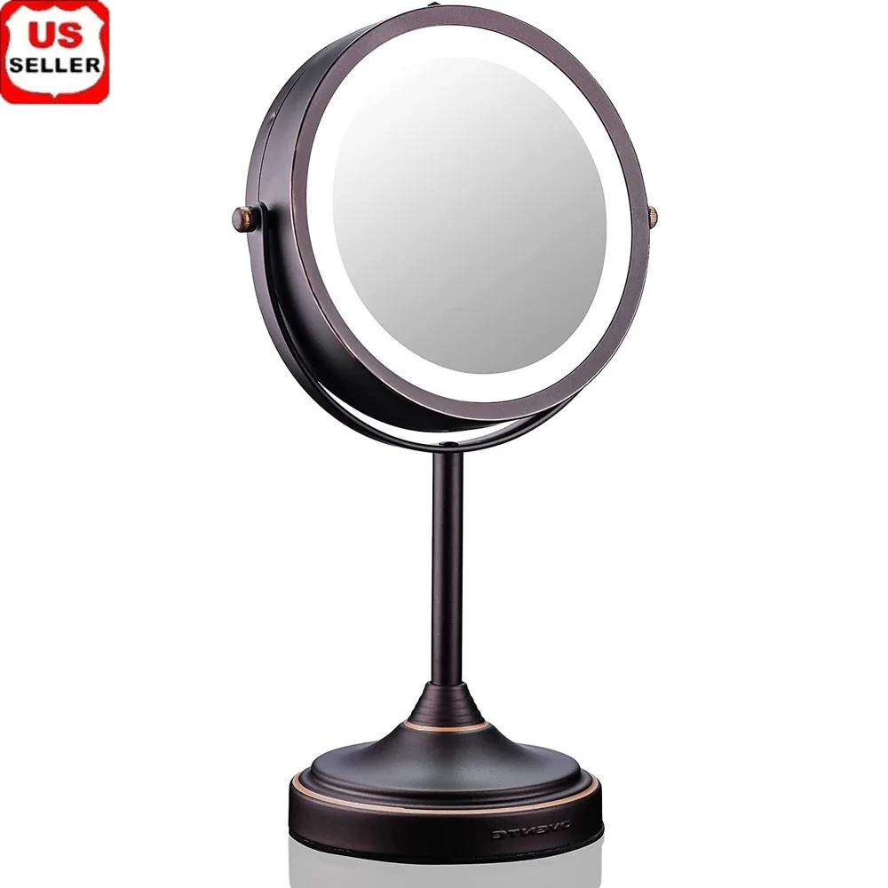 

7-дюймовое настольное зеркало для макияжа с подсветкой, 1X 7-кратное увеличение, двустороннее светодиодное поворотное косметическое зеркало с питанием от батареи, ванна, спальня