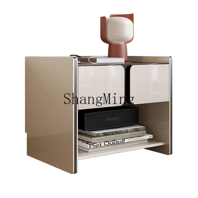 

FG bedroom bedside table square high-end light luxury paint bedside table minimalist solid wood bedside table