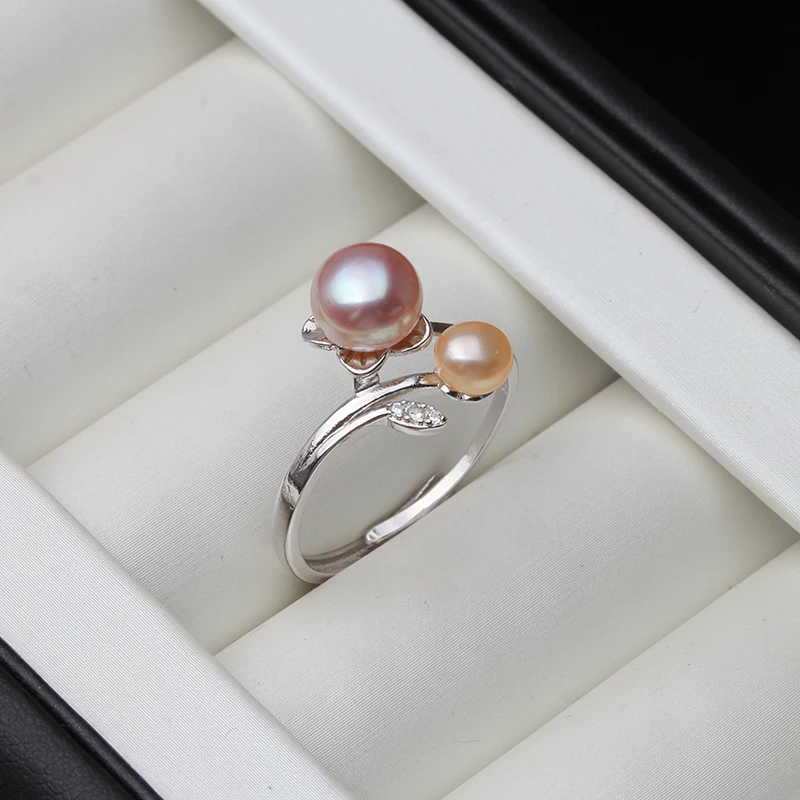 Real Freshwater Natural Pearl Rings,Wedding Cute 925 Silver Rings Women Anniversary Party White Pink Black