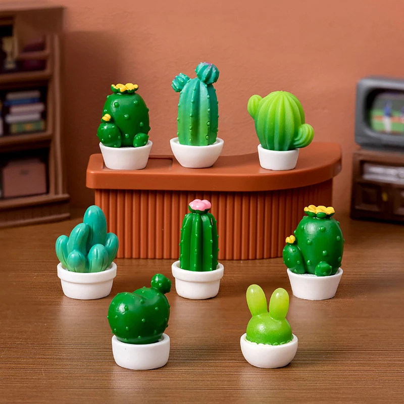 Mini Cactus Figurines Ornaments Cactus Bonsai Decor Micro Landscape Decor Plant Bonsai Potted Succulent Statue Desktop Ornaments