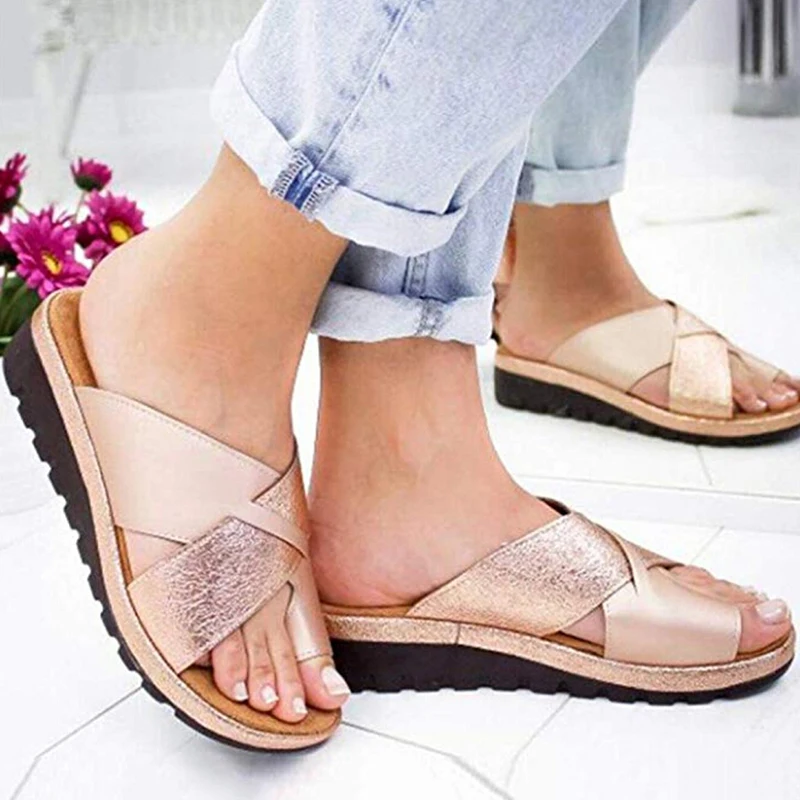 Women Chic Sandals Pure-color Slippers Open Toe Breathable For Summer Beach