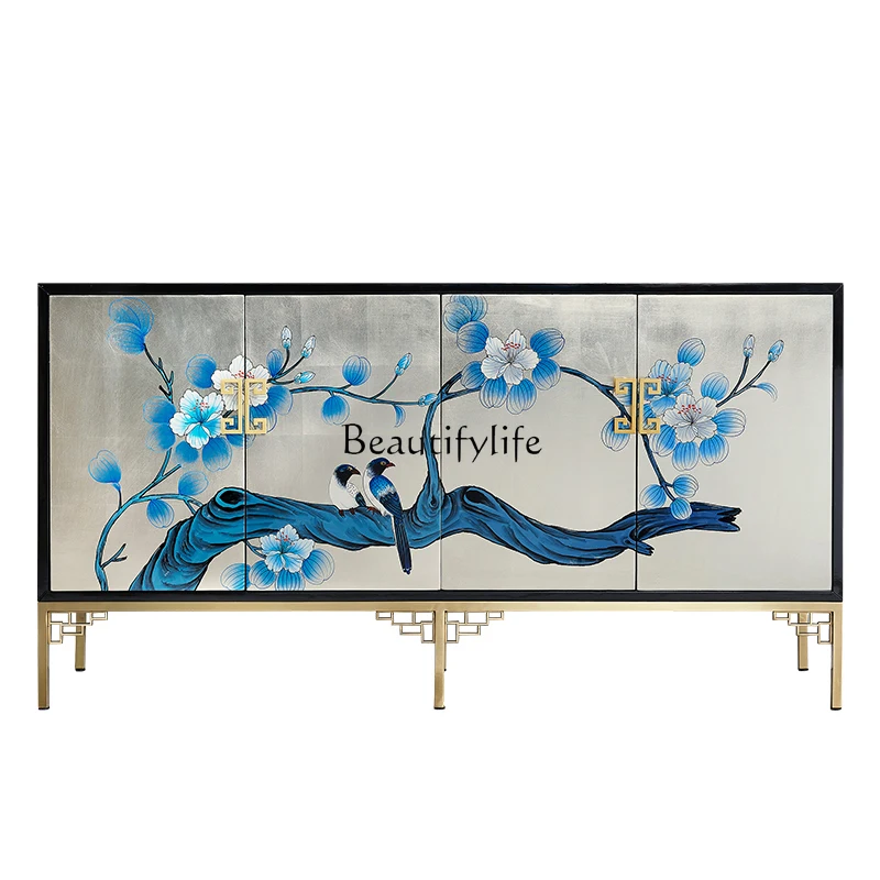 

Light luxury door cabinet New Chinese solid wood home door shoe cabinet