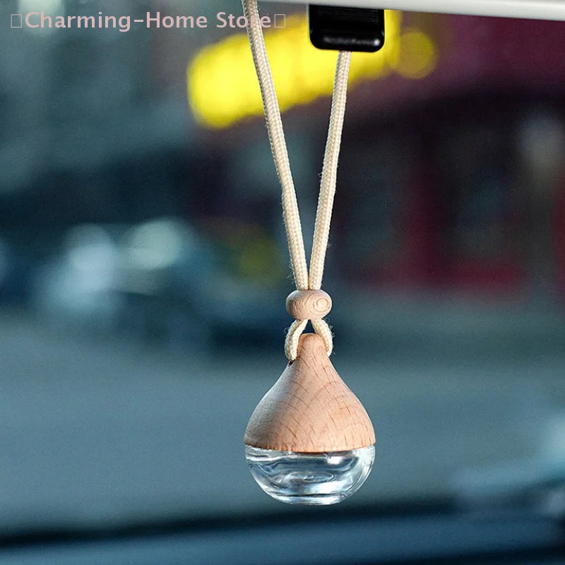 6ml Empty Pendant Auto Perfume Frosted Mini Perfume Bottles With Wood Lid Frosted Glass Bottle Essential Oil Container Portable