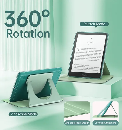 360 ° Estuche giratorio para 7 ""nuevo Kindle Paperwhite 12a generación 2024/Kindle Colorsoft 2025, cubierta de soporte magnético con despertador automático