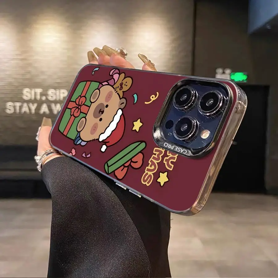 حافظة لهاتف آيفون 17Air 13 XS XR 15 Plus 11 12 14 16 17 Pro Max 16e عيد الميلاد كابيبارا كارتون