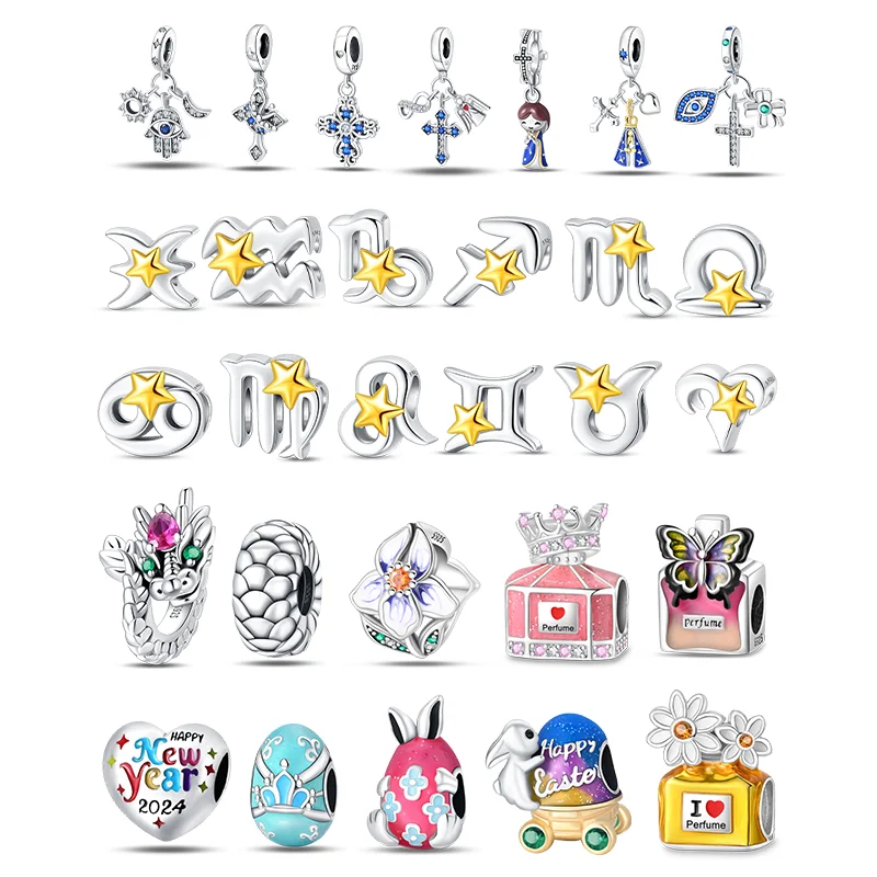 

2024 The New Zodiac Cross Suitable For Original Pandora Bracelet 925 Sterling Silver Charms Beads For Women's Jewelry Production