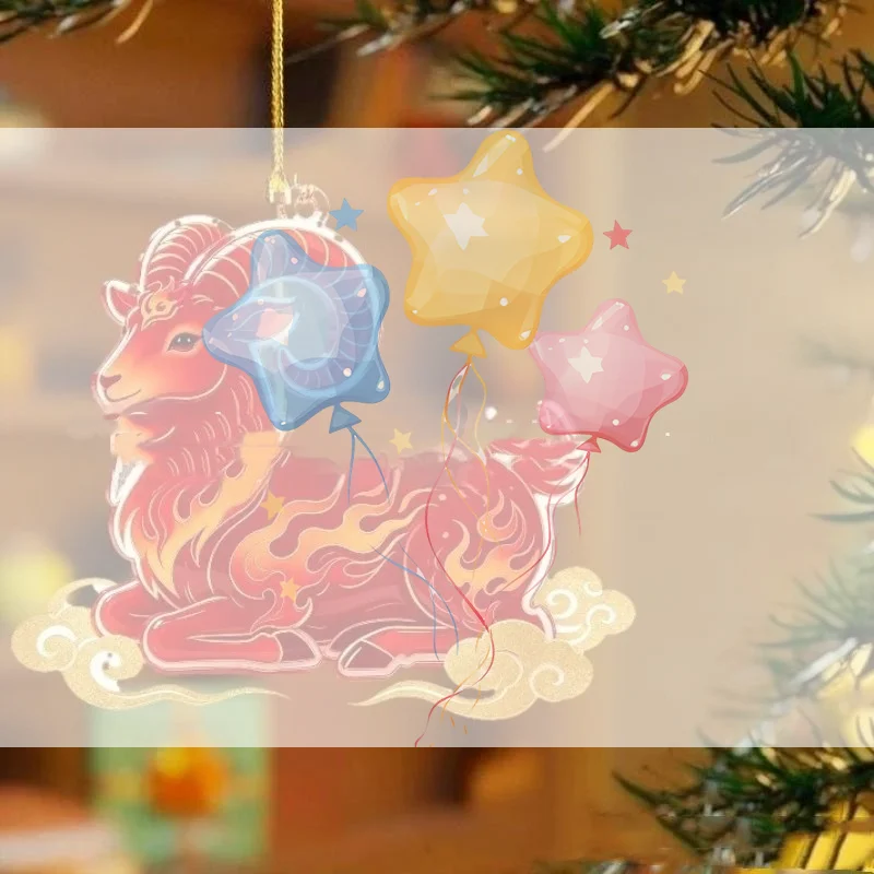 Acrylic Chinese Zodiac Goat Hanging Ornament Auspicious Red Gold Design For Spring Festival New Year Home Decoration