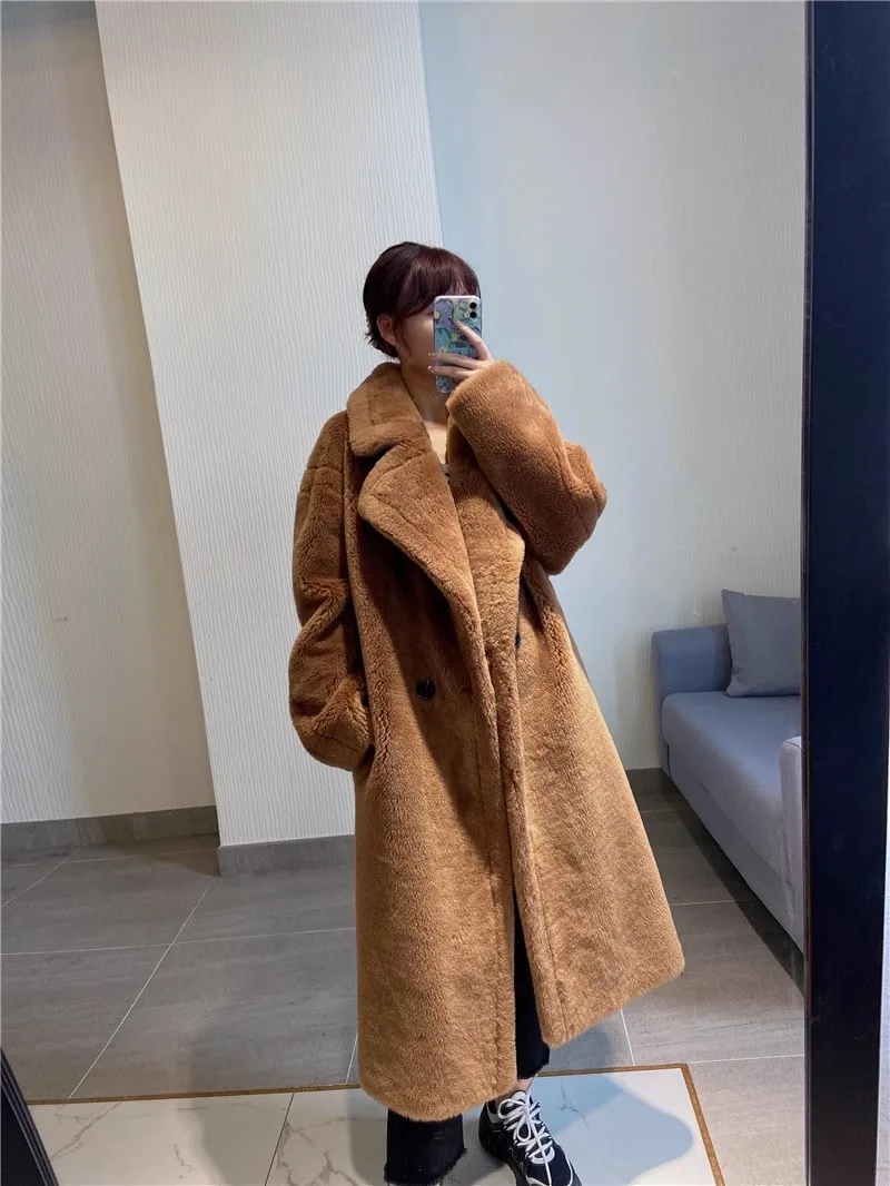 

2024Hot Sale Winter Jacket Women Long Pure Wool Fur Coat Female Korean Thick Warm Outerwear Oversize Fashion Streetwear Teddy Be