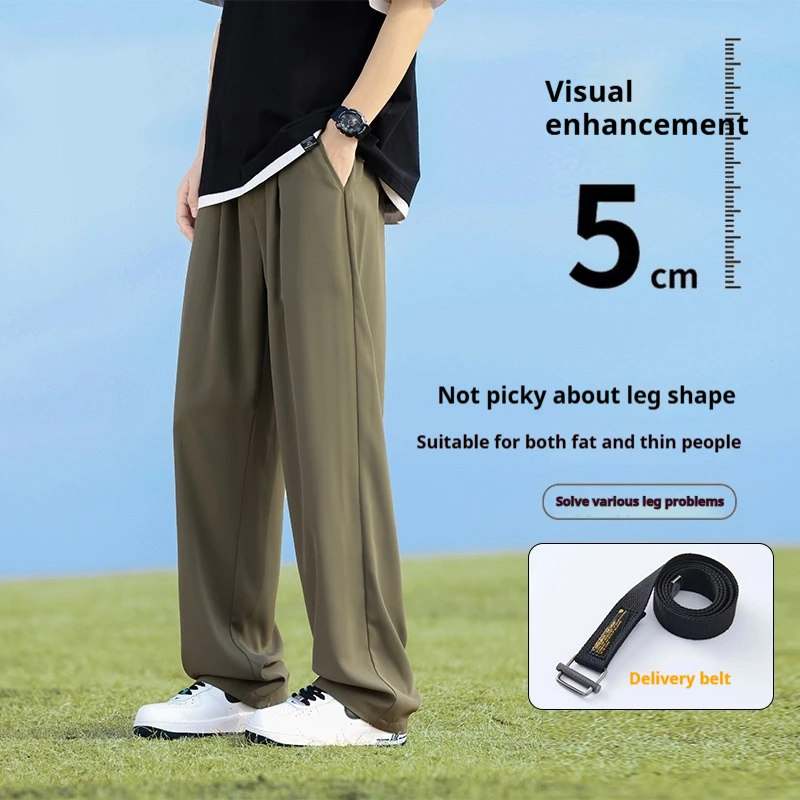 2025 New Men Retro High Waist Trousers Summer Thin Lightweight Straight Leg Casual Pants American Streetwear Vintage Silky