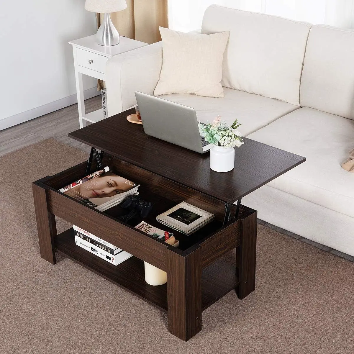 

Lift Top Coffee Table with Hidden Compartment, Cocktail/Center Table for Living Room, Espresso Mesas Tea table Couch table