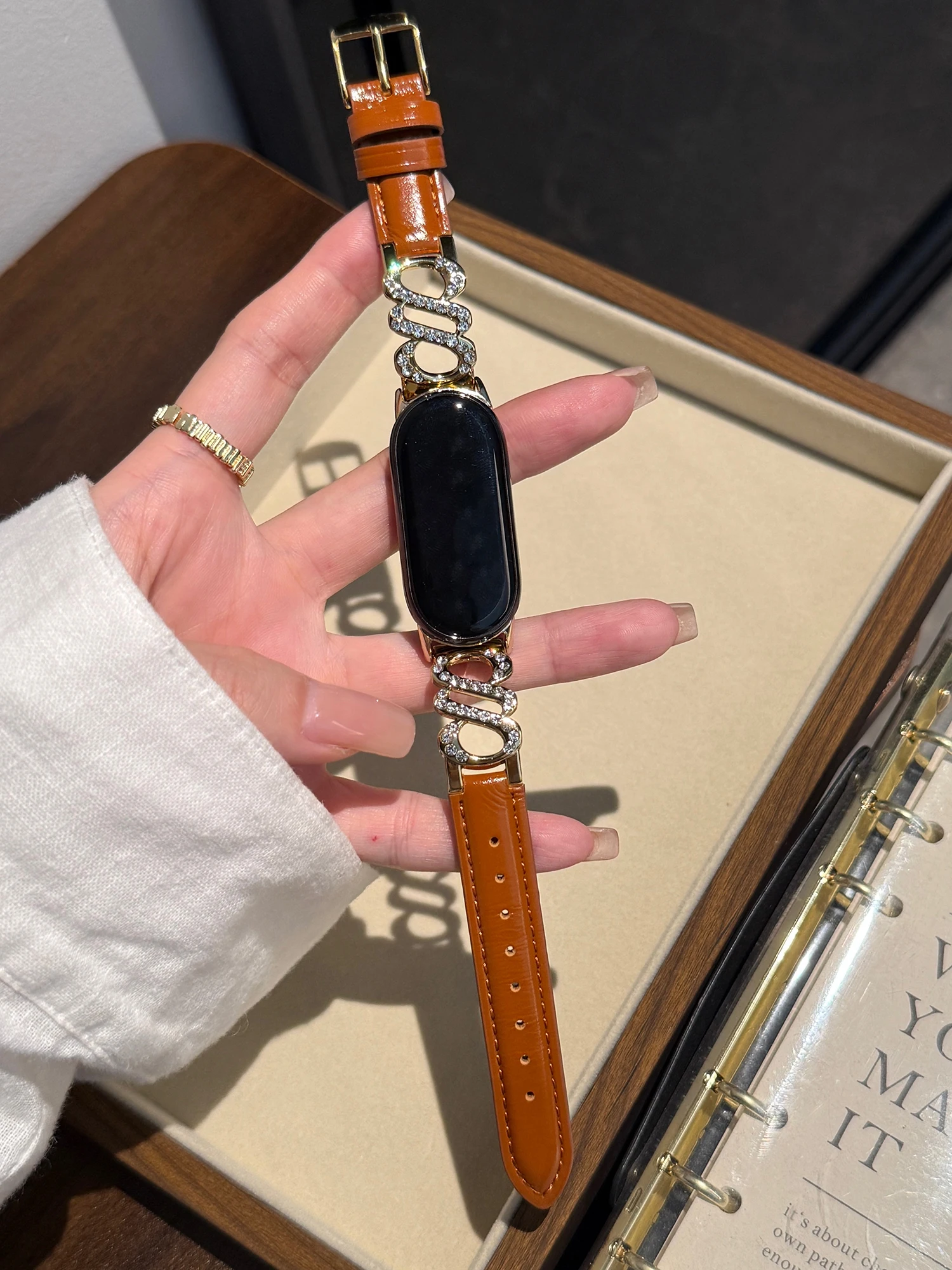 S Diamond studded Metal Leather Bracelet Suitable for Xiaomi Bracelet 8/9 8pro 9pro Women's Bracelet for Redmi Watch 4 5 Strap