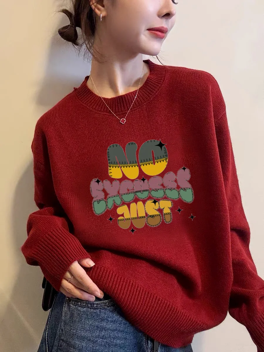 

2026 Year Red Festive Lazy Sle Loose Knitted Sweater Women's Autumn Winter Fce Lined Thiened Top Commute Sle