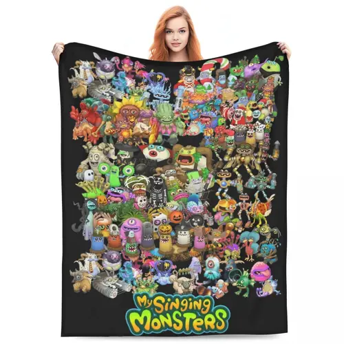 My Singing Monsters 그룹 머치 담요, 벨벳 침대, 비디오 게임 던지기 담요, 사무실용 플러시 얇은 이불, 매우 부드럽고 편안함 