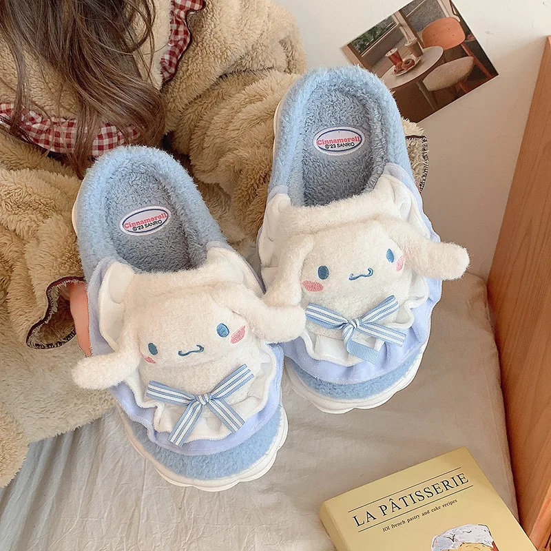 Sanrio Cotton Slippers Hello Kitty Cute Student Autumn Winter Bedroom Home Casual Soft Padded Plush Bedroom Aldult Shoes Girls