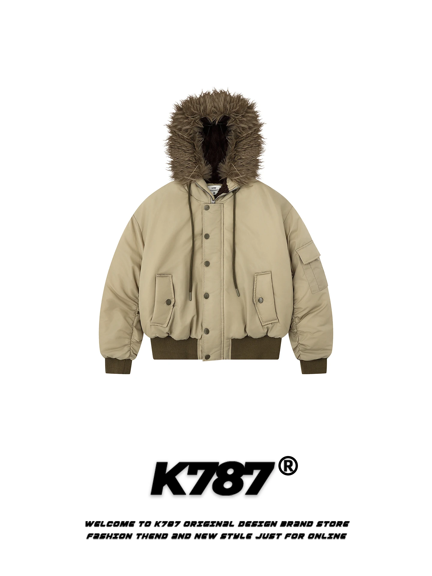 

K787 American Style Street Thickened Cotton Jacket Hooded Zipper Men's Warmth Large Fur Collar Short Outerwear for Couples