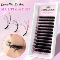 CoMango Double-layer 5D Camellia Volume Fans LC LD Mix Tray Fluffy Auto-Fan Eyelashes Extension Wispy Individual Lashes