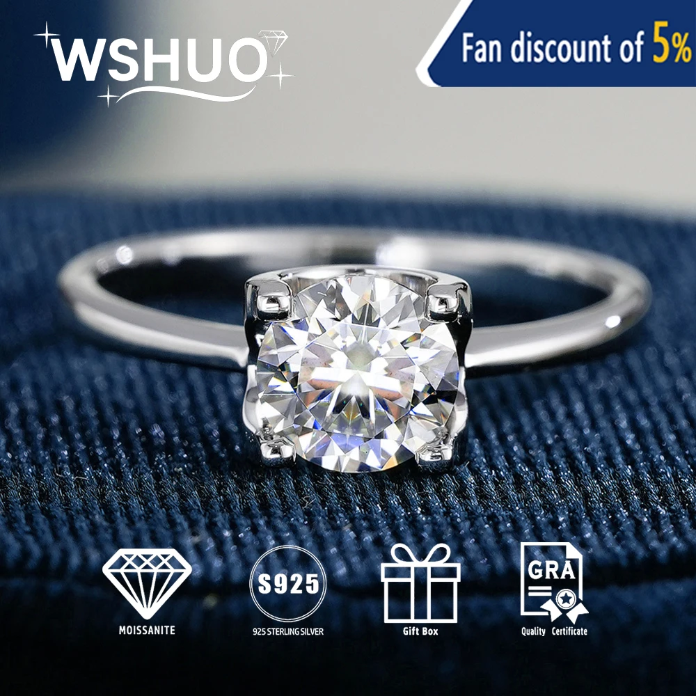 

0.5/1/2/3 Carat 100%Moissanite Solitaire Diamond Ring GRA Certified S925 Sterling Silver Party Wedding Bands Jewelry Women Gift
