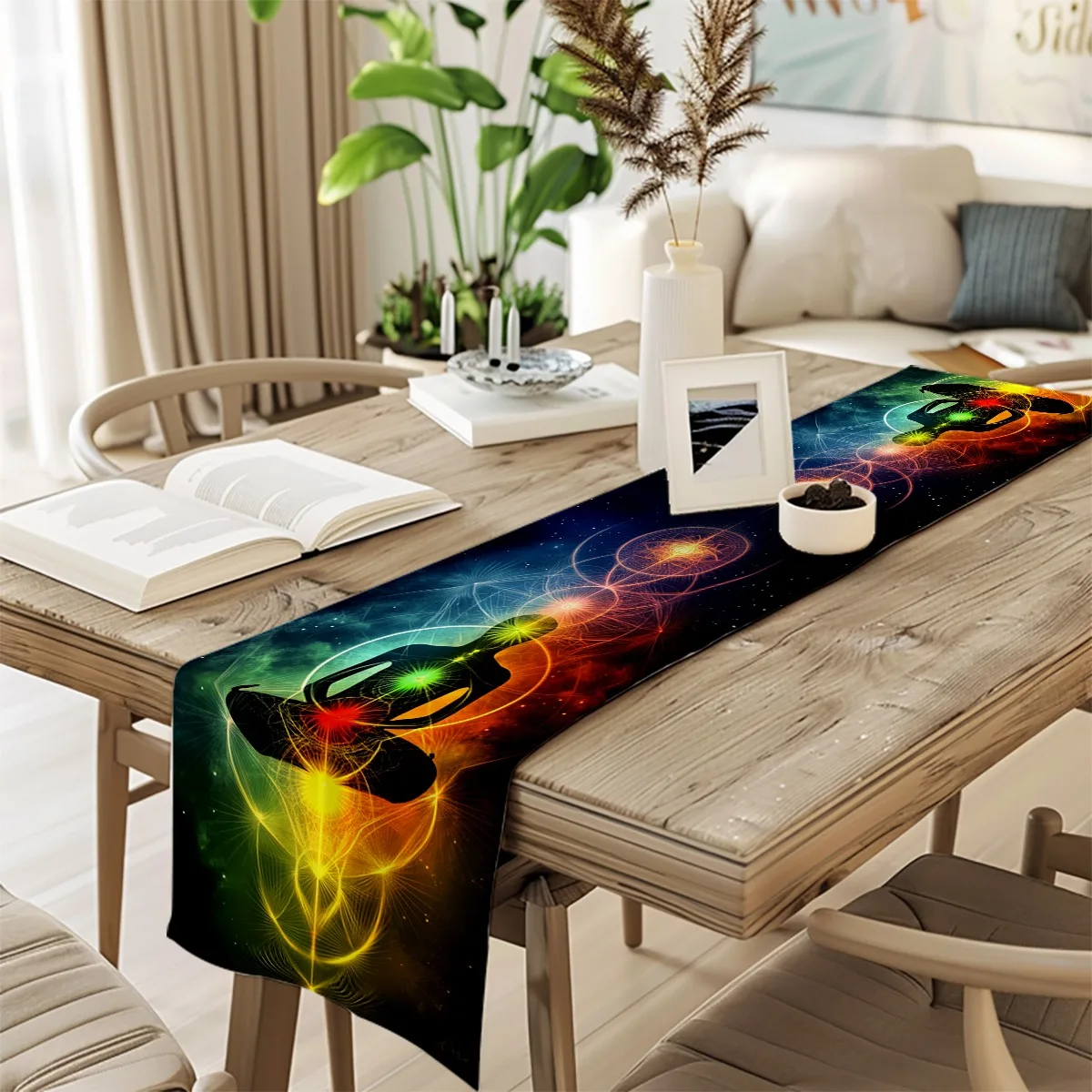 print table runner Chakra Mandala Floral Pattern Spiritual Style Tablecloth for Seasonal Celebrations Both Indoor And Outdoor Di