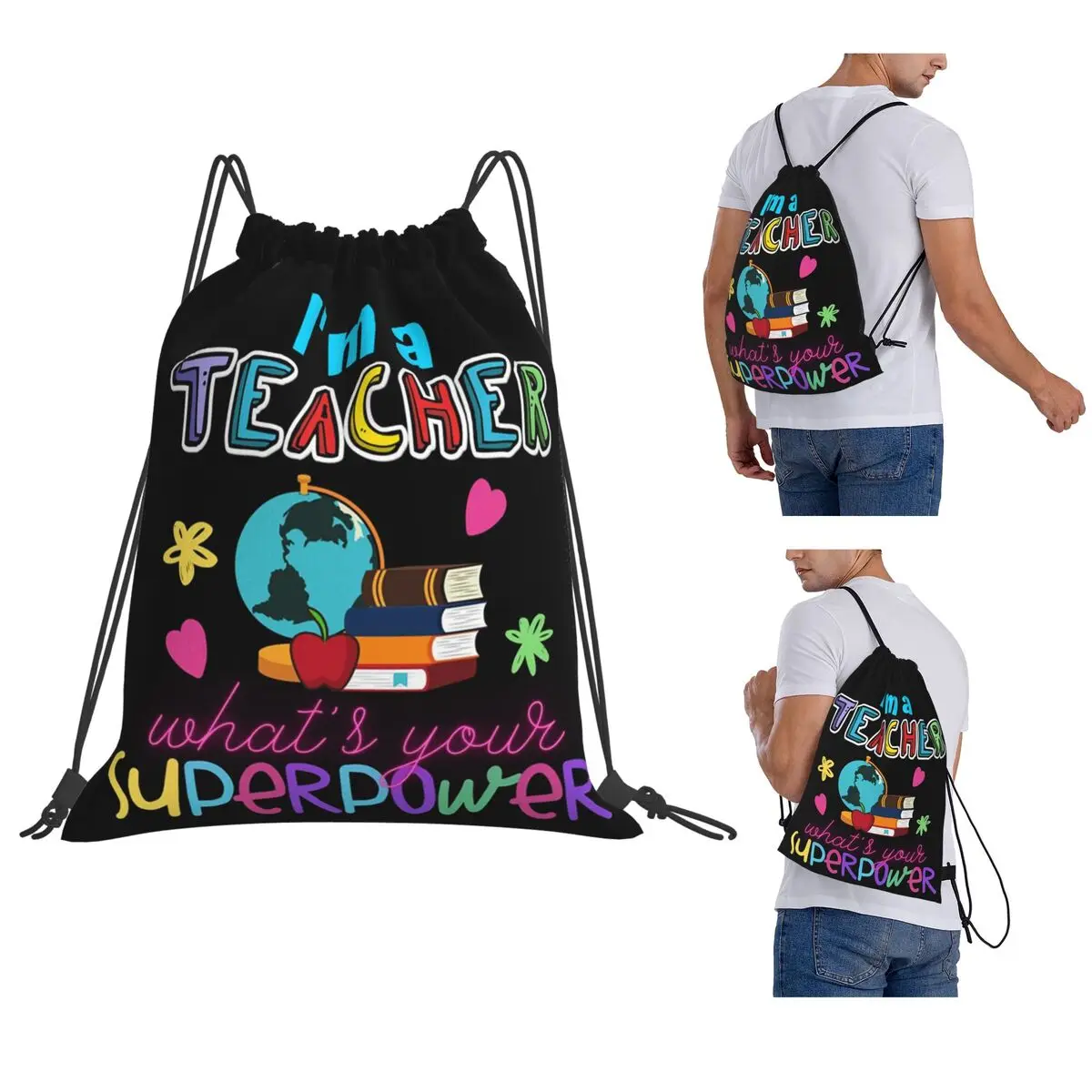 I'm A Teacher What_s Your Superpower Backpacks Fashion Drawstring Bags Storage Bag Book Bags for Travel School