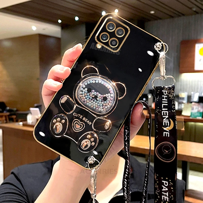 A 12 22 51 71 Crossbody Lanyard Bear Silicone Case For Samsung Galaxy A12 A22 A51 A71 4g A31 M12 M33 M53 M32 A21s Holder Cover