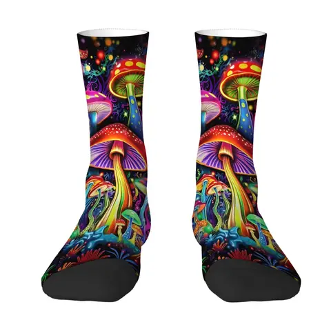Psychedelic Natural Trendy Mushroom Forest Print Mid-Calf Socks Fantastic Unique Comfortable Breathable and Soft Hiking Socks