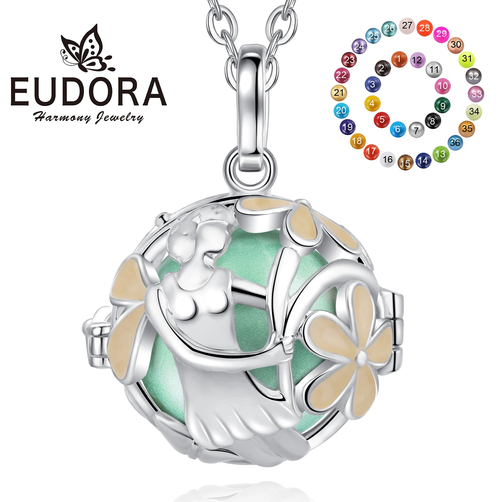 

Eudora 20MM Harmony Ball Girls Flower Basket Pregnancy Chime Bola Angel Caller Necklace Pendant DIY Maternity Jewelry Women Gift