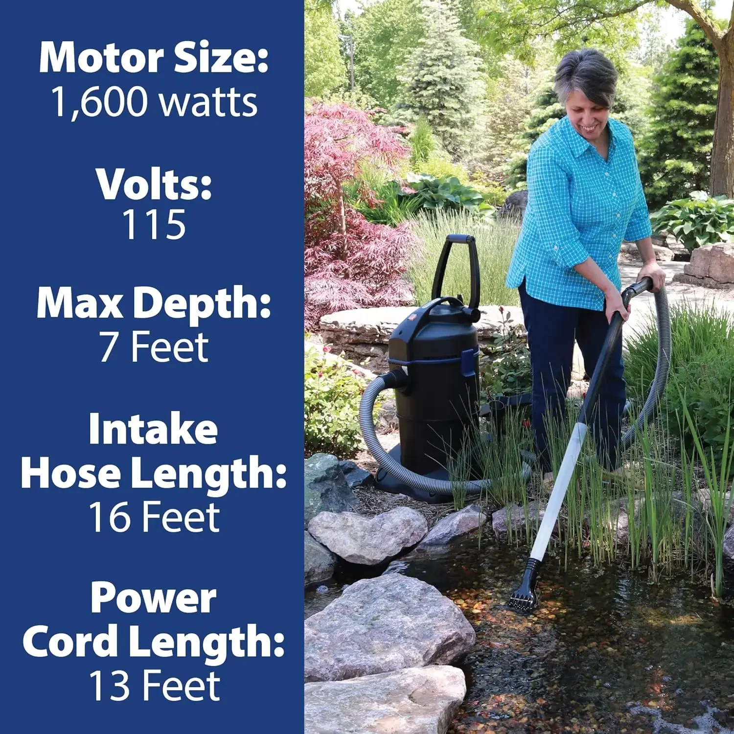 home.The  ClearVac Pond Vacuum, Powerful Motor Quickly Removes Sludge