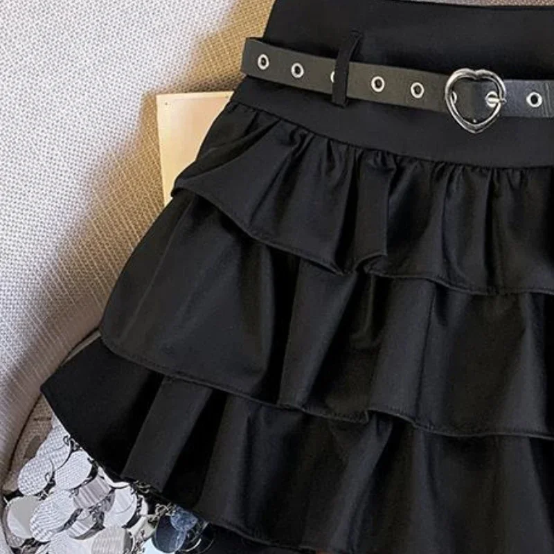 Zwarte Fee Riem Vintage Rokken Vrouwen Hoge Taille Slanke A-lijn 2024 Herfst Verstoorde Mini Rok Vrouw Keten Kawaii Jupe Zomer Zoete