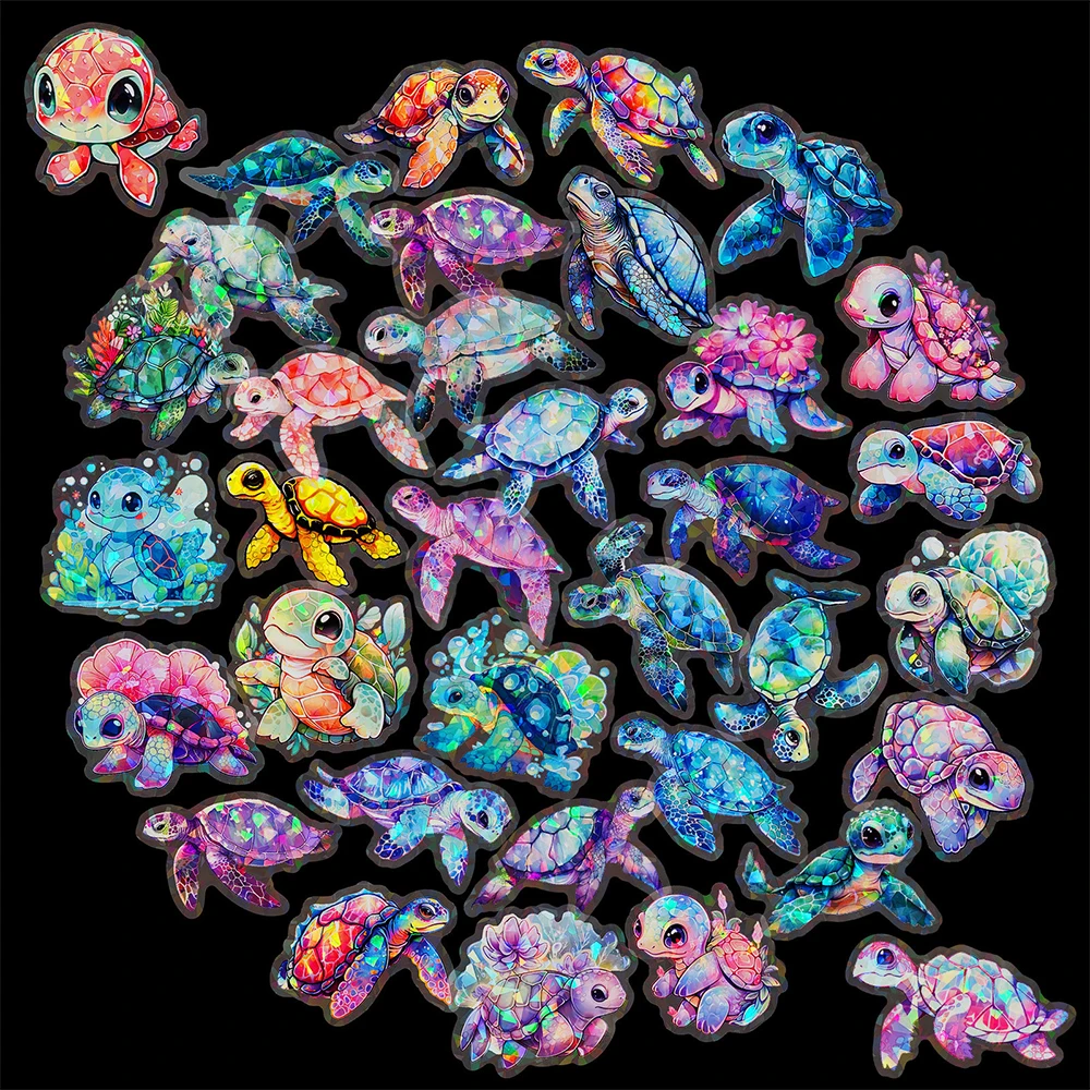 

10/30/50pcs Cartoon Laser Sea Turtle Stickers Colorful Graffiti Decals DIY Laptop Luggage Phone Funny Creative Sticker Kids Toy