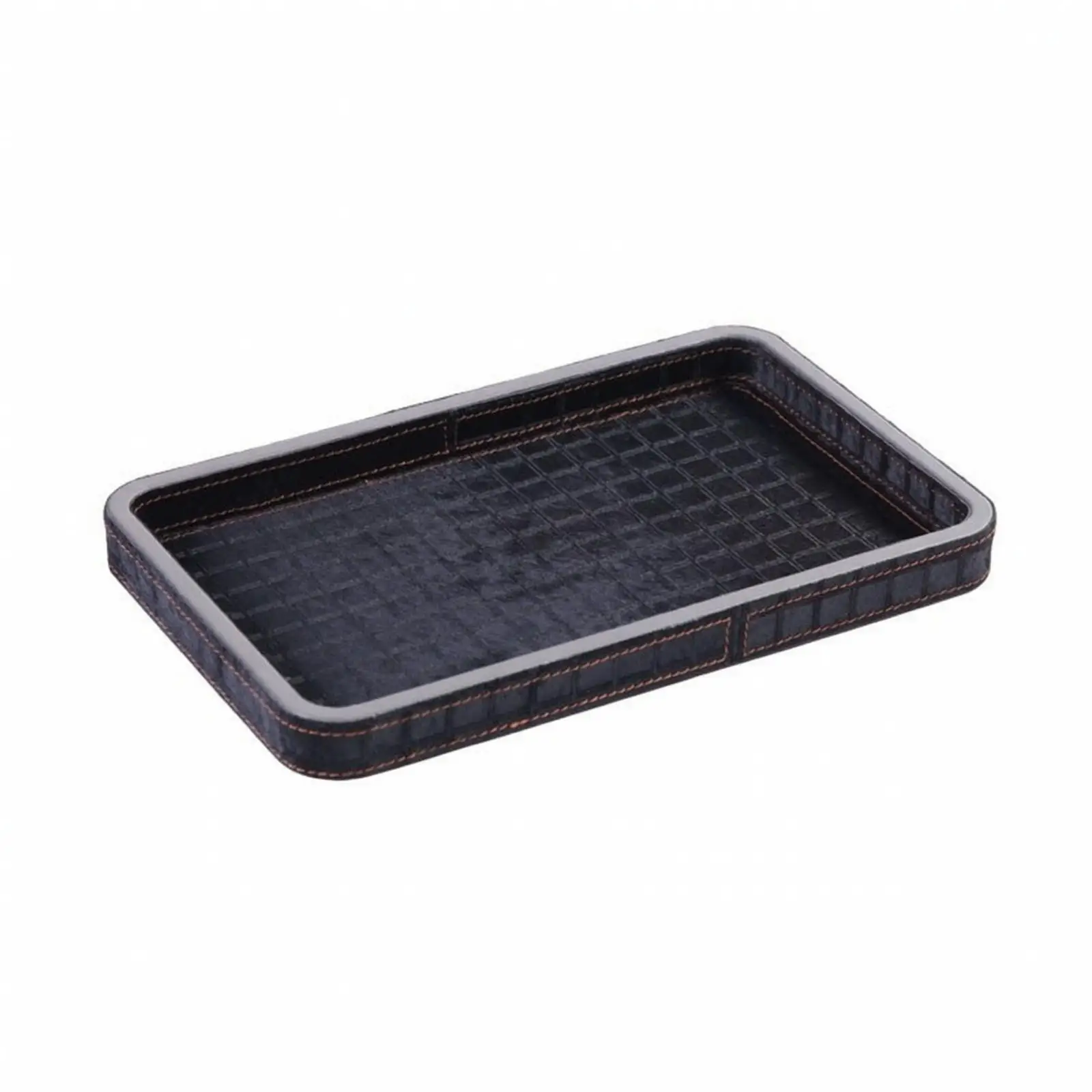 Textured Leather Storage Tray Wooden Base Catchall for Coffee Table Horsehair Surface Decorative Organizer for Daily Use