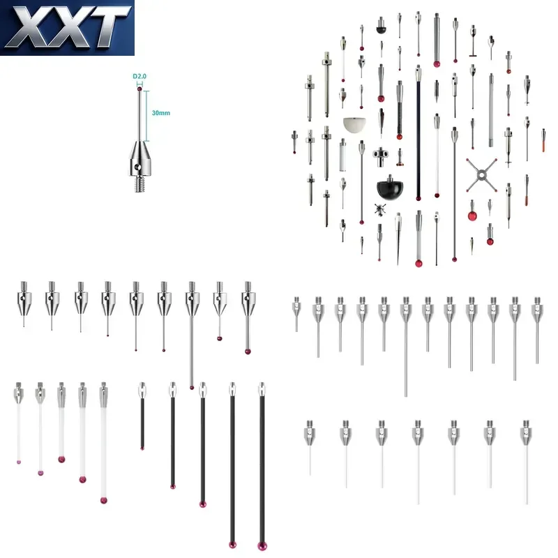 XXT Ruby Ball CNC Stylus M4 Thread, High Precision CMM Probe Tip D2.0mm 30mm Wear Resistant Machine Tool Inspection
